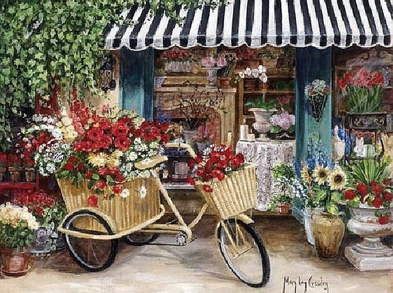 Цветочная лавка - город, цветы, велосипед, лето - оригинал
