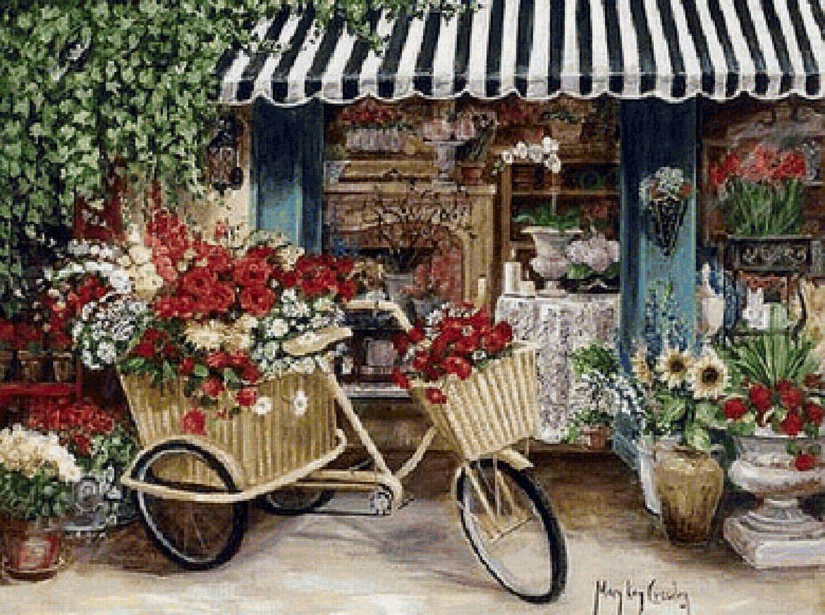 Цветочная лавка - город, лето, велосипед, цветы - предпросмотр