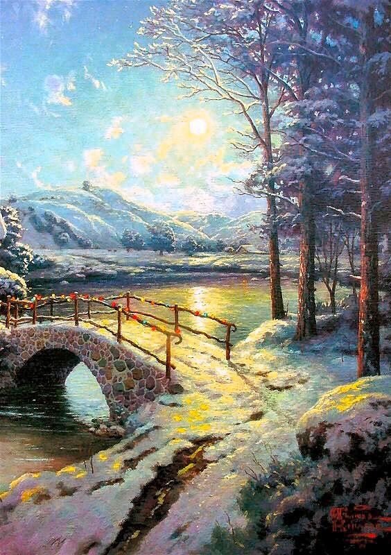 Оттепель - река, пейзаж, природа, мост, лес - оригинал