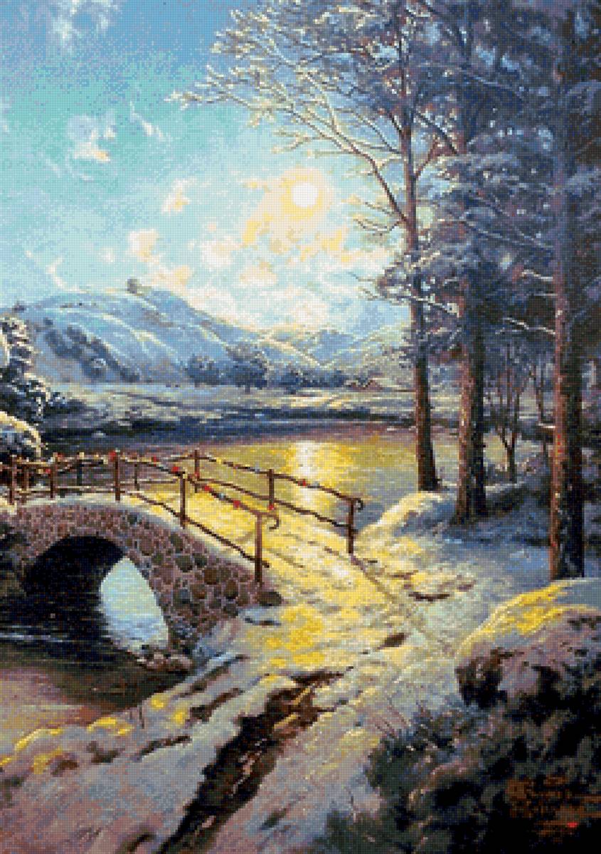 Оттепель - природа, пейзаж, лес, мост, река - предпросмотр