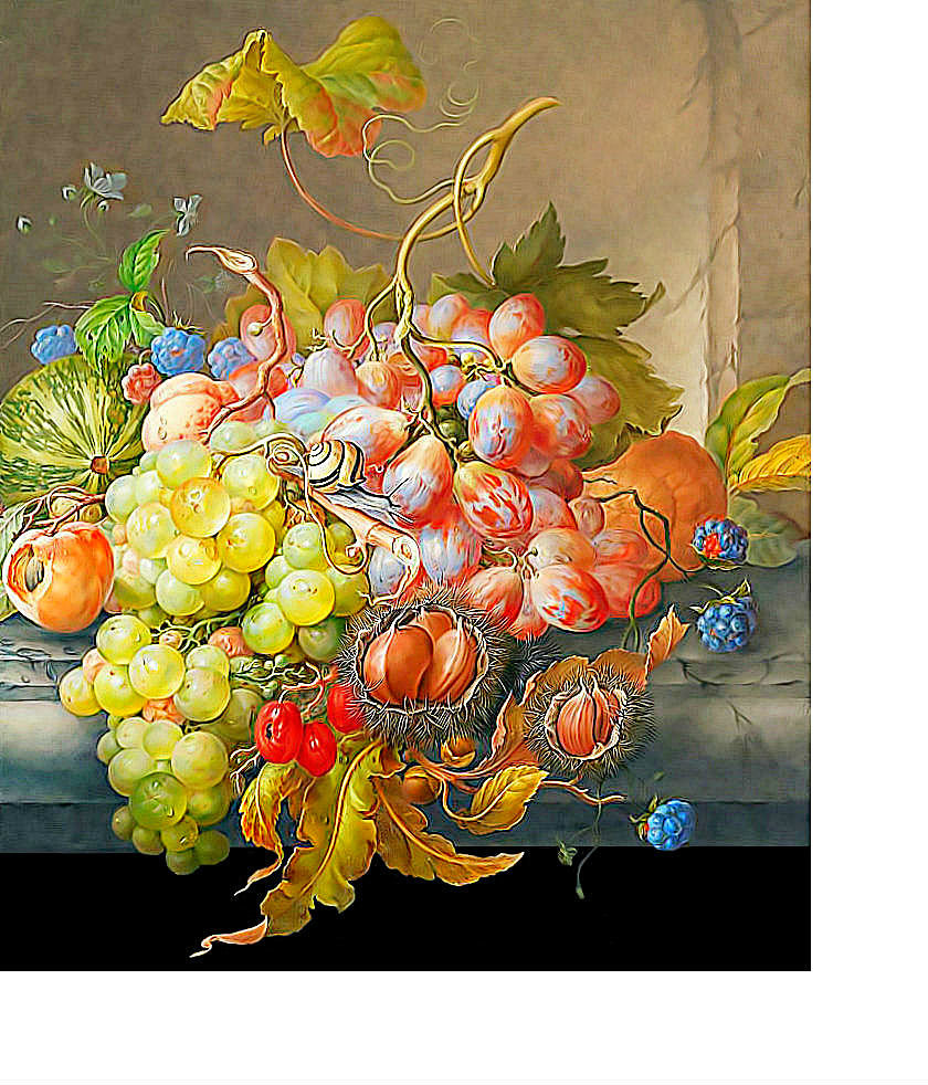 Натюрморт - тыква, виноград, каштан, фрукты - оригинал