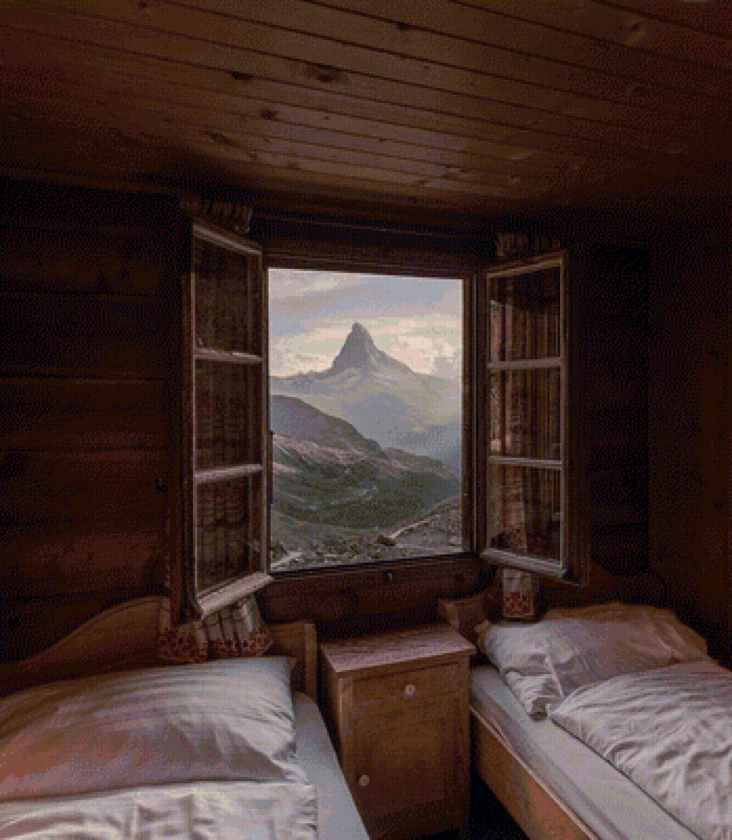 Камната с видом на горы - горы, вид из окна, комната - предпросмотр