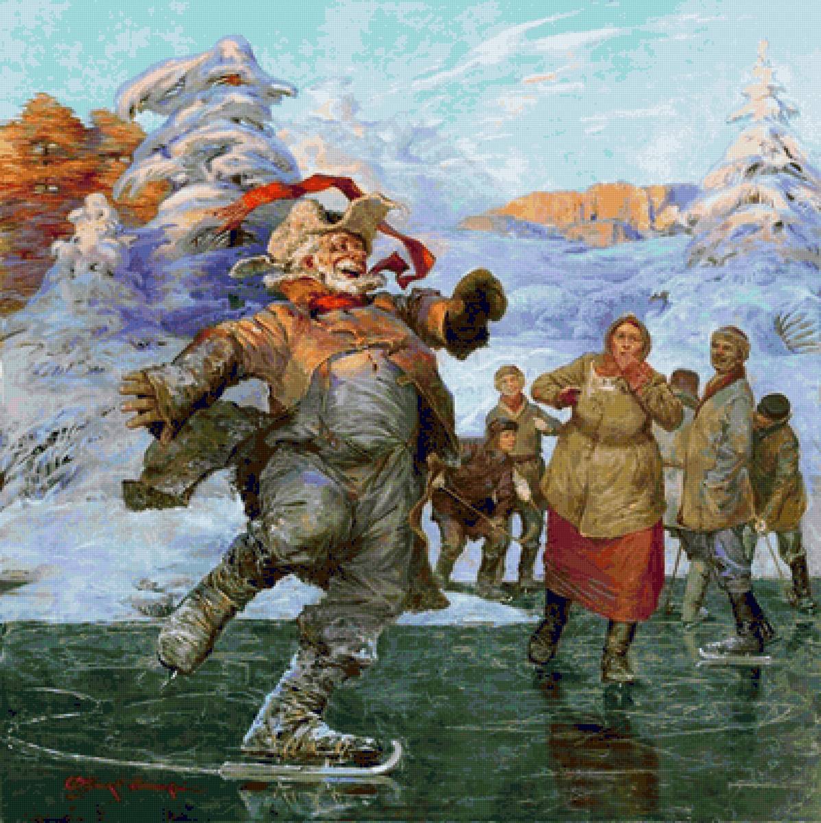 Каток. - забавы, живопись, чумаков-орлеанский, юмор, зима - предпросмотр