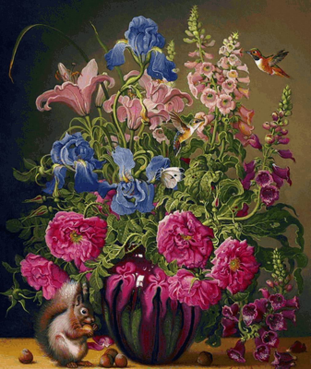 Boque de flores. - flores, pássaro., animais - предпросмотр