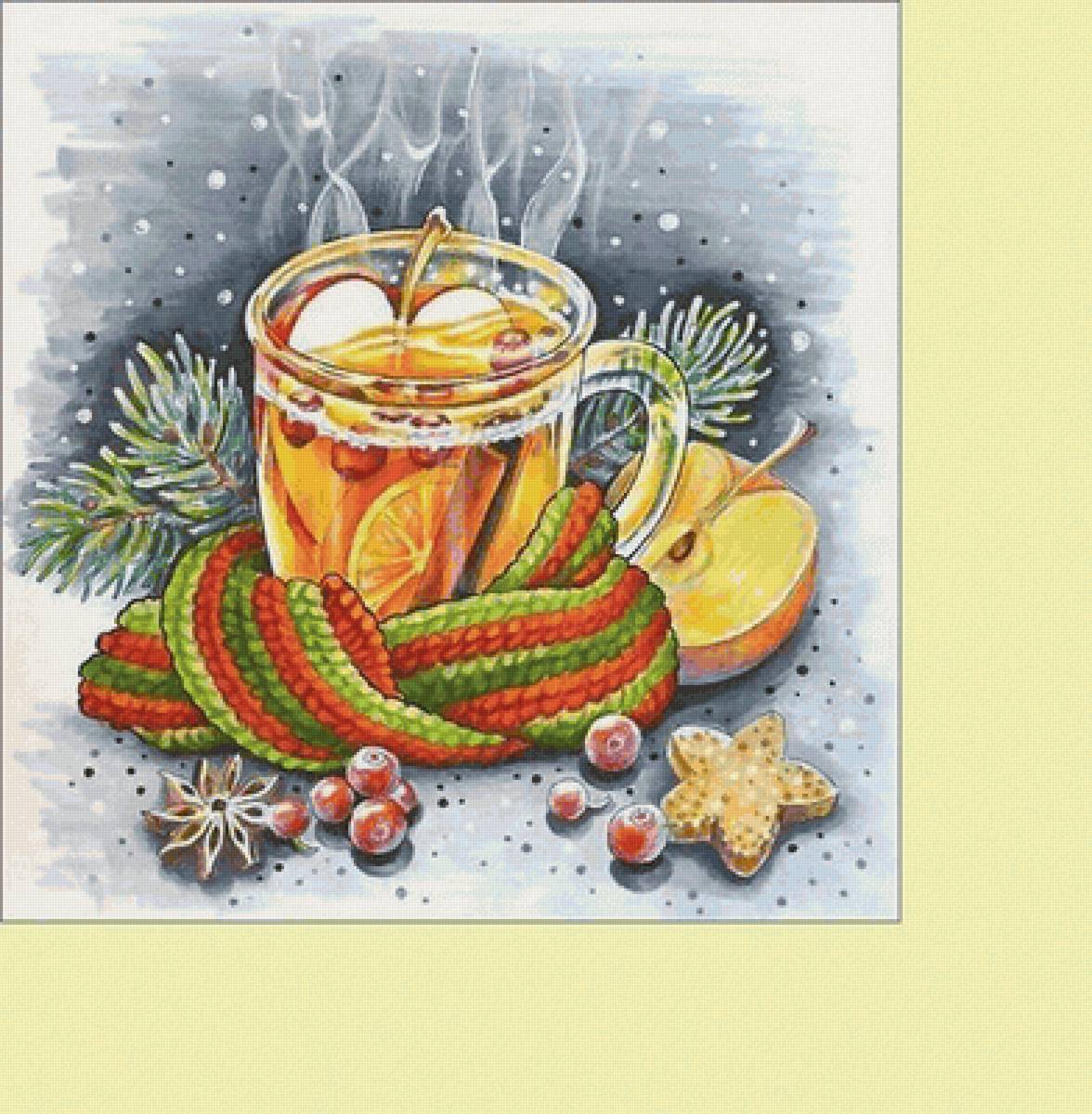 Новогодний натюрморт - новый год, чай, натюрморт, зима, фрукты - предпросмотр