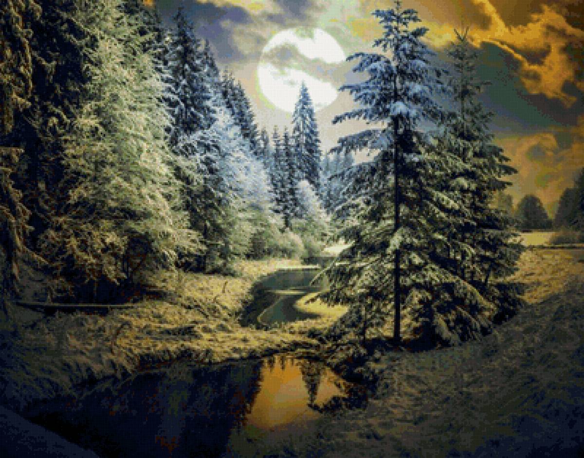 лесная река - природа, лес, пейзаж - предпросмотр