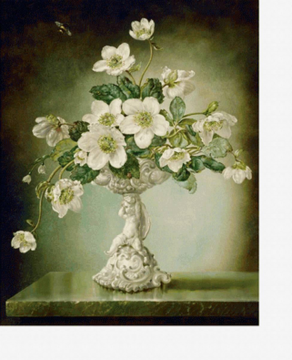 Букет белых цветов - ваза, букет, цветы, живопись, натюрморт - предпросмотр