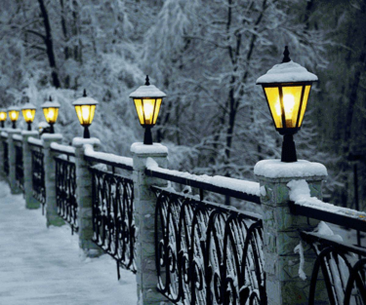 Фонари - зима, фонари, мост - предпросмотр