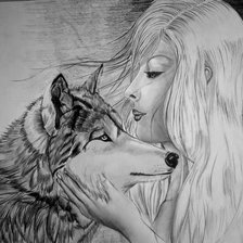 Оригинал схемы вышивки «Девушка и волк» (№2240104)