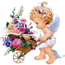 Angel with Flower Cart
