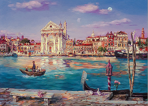 Across the Canal. - cao yong painter.scenary.cityscape.people.birds. - оригинал