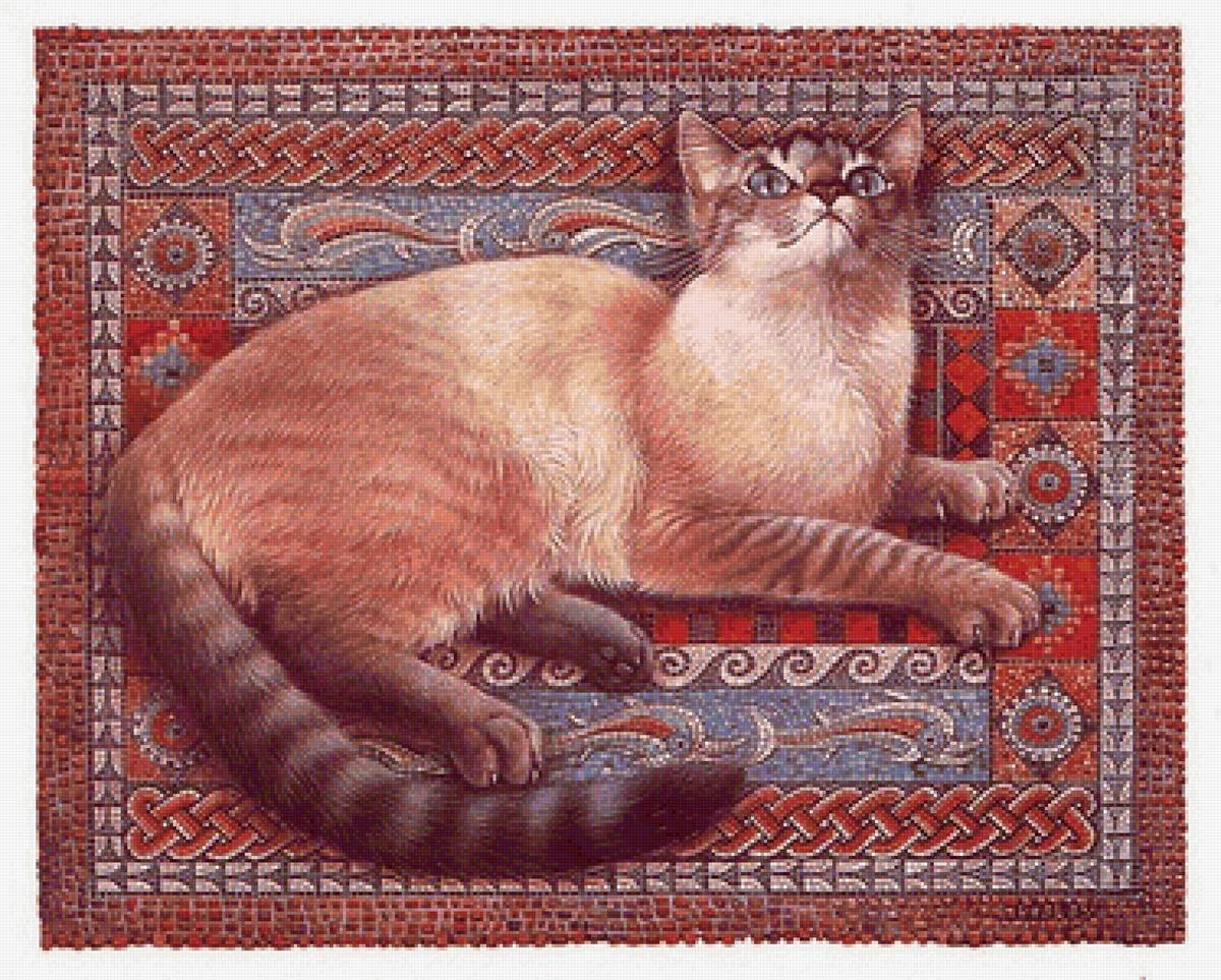 Кошка на ковре - животное, уют, кошка, иллюстрация - предпросмотр