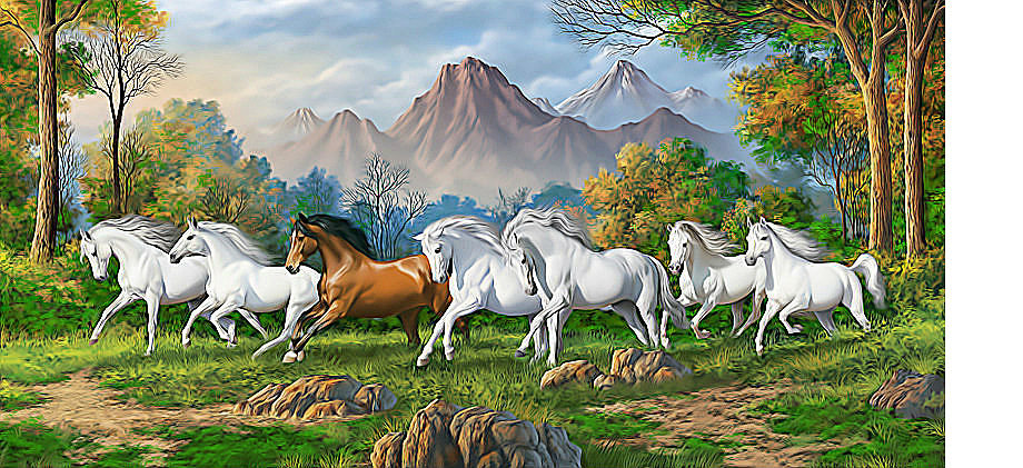 Лошади - кони, пейзаж, животные, горы - оригинал