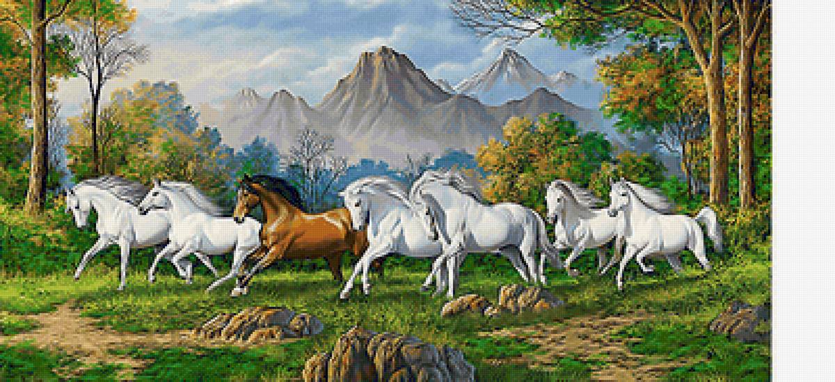 Лошади - горы, пейзаж, кони, животные - предпросмотр