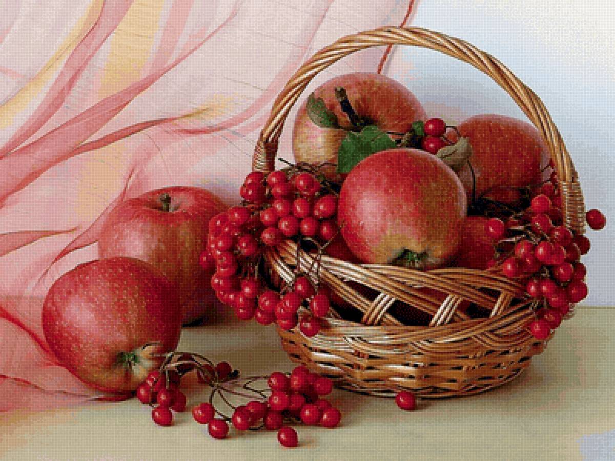 Натюрморт - яблоки, фрукты, натюрморт, корзина, ягоды - предпросмотр