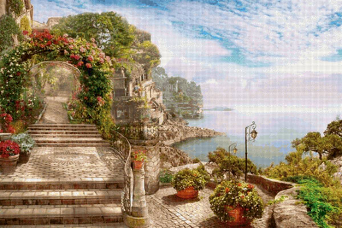 Терраса - море, арка, юг, старый город - предпросмотр