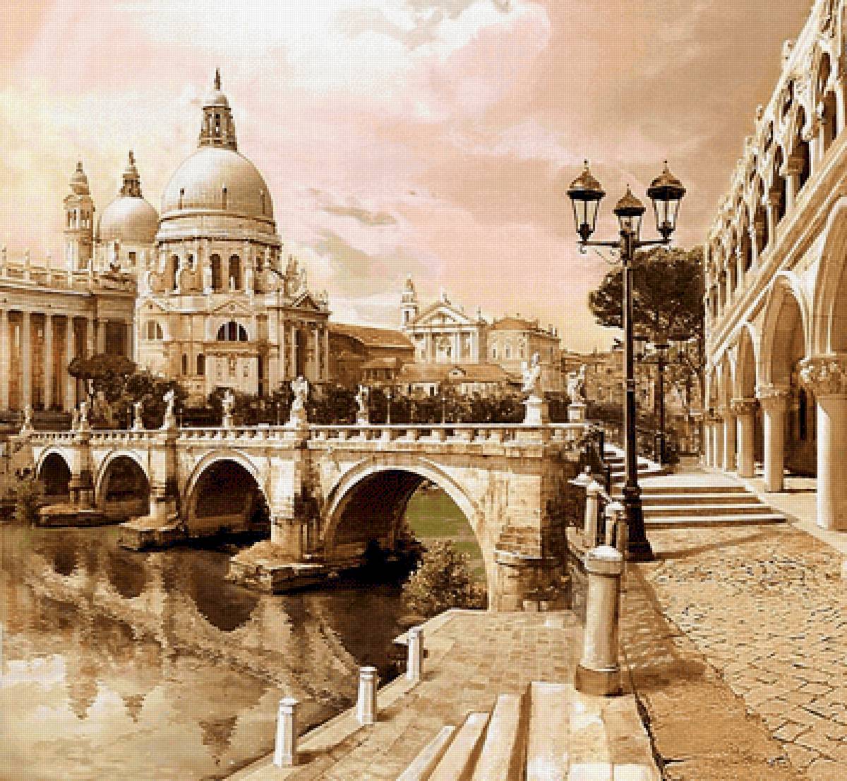 Старый город - город, фонарь, мост, сепия - предпросмотр