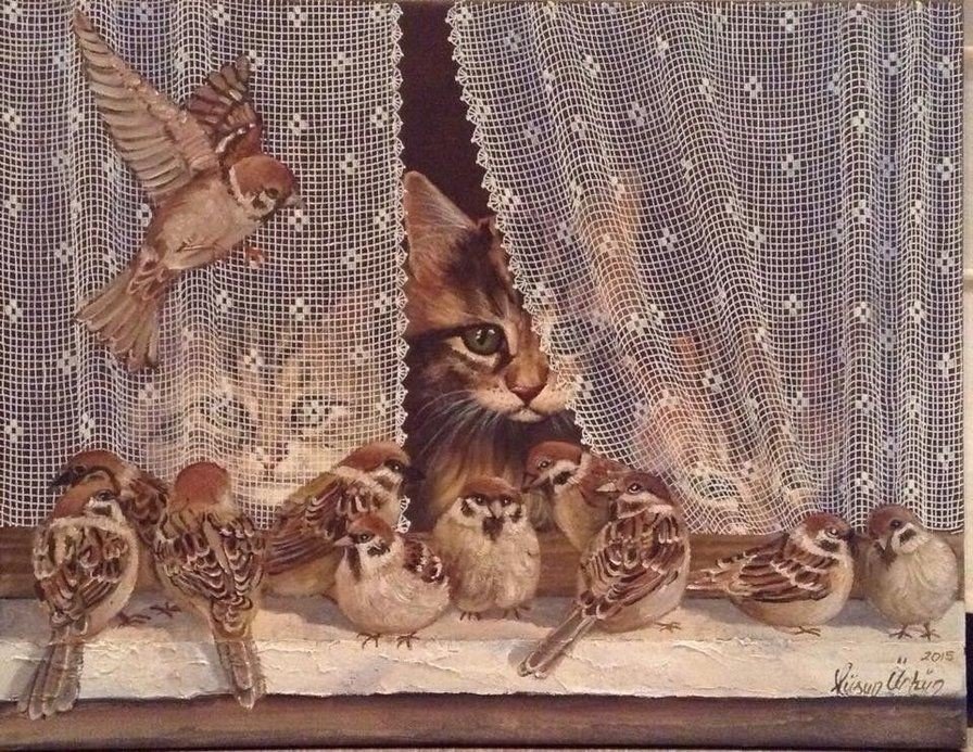 Воробушки - птички, животные, котята - оригинал