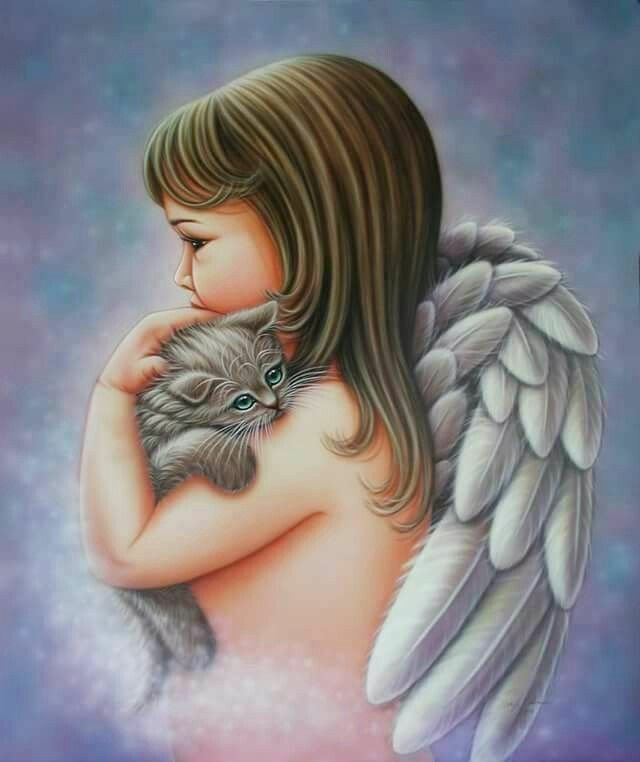 ангел - дети, фэнтези, кошки, ангел - оригинал