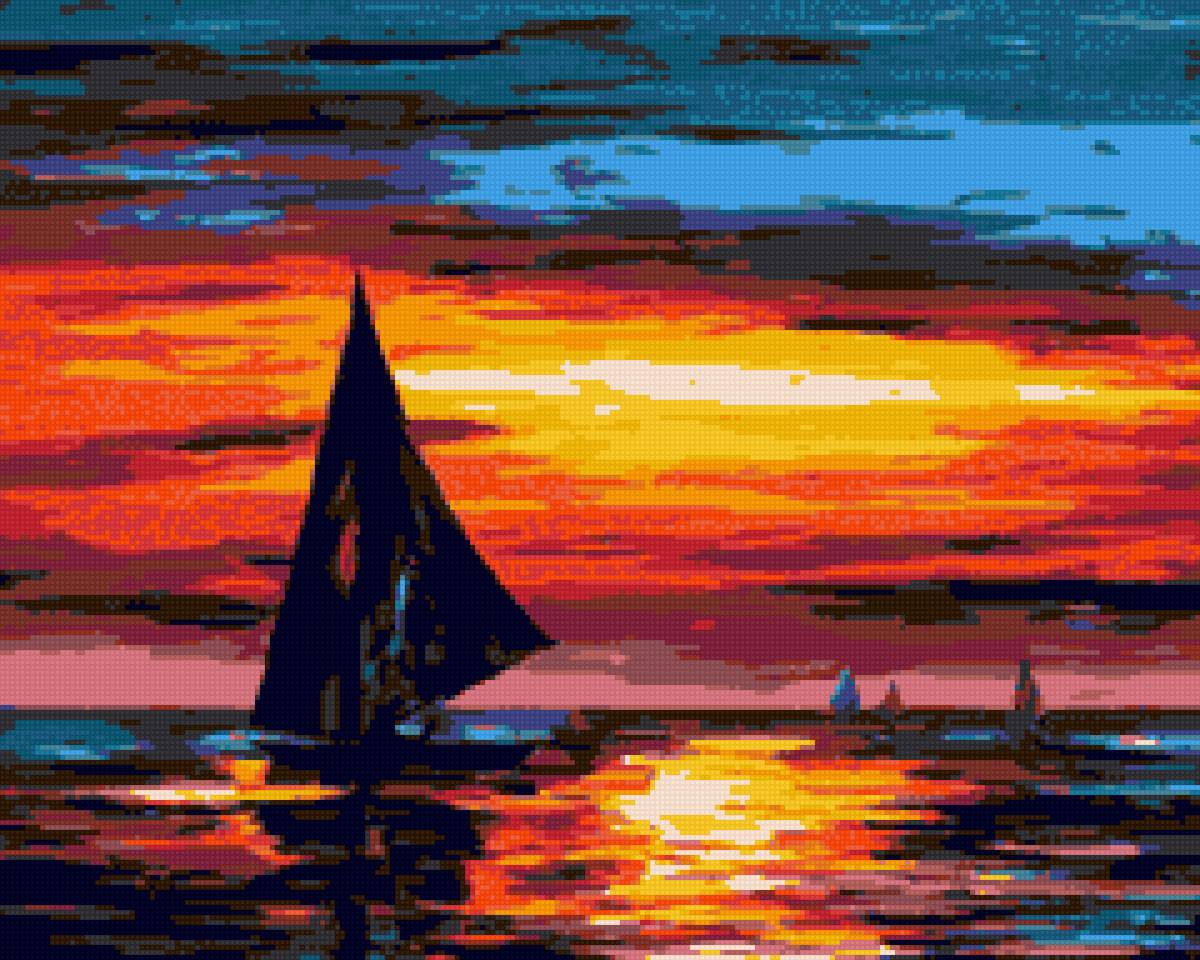 Парусник на закате - предпросмотр