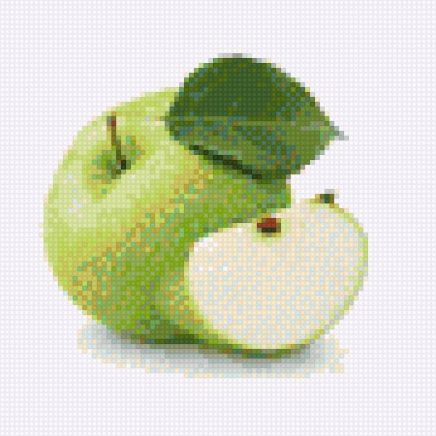 Зеленое яблоко - дольки, зеленое яблоко, листик - предпросмотр