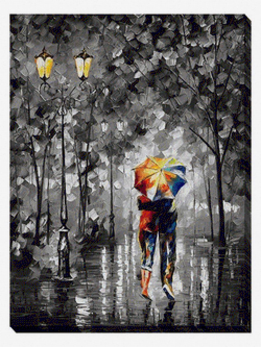 Двое под зонтом - пара, парк, зонт, дождь - предпросмотр