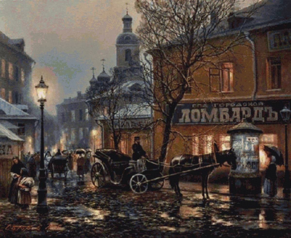 арбат худ М.Сатаров - 19 век, старая москва, городской пейзаж, картина - предпросмотр