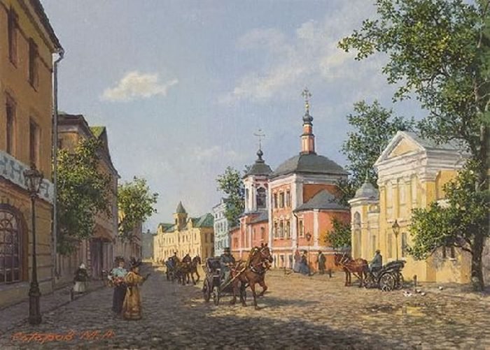 Покровка худ.М.Сатаров - старая москва, 19 век, городской пейзаж, картина - оригинал