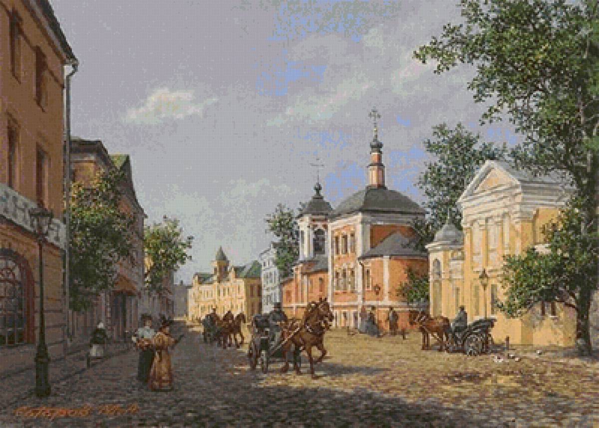 Покровка худ.М.Сатаров - картина, 19 век, старая москва, городской пейзаж - предпросмотр