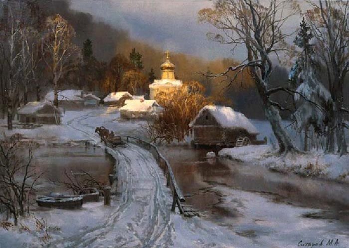 Зима - 19 век, городской пейзаж, старая москва, картина - оригинал