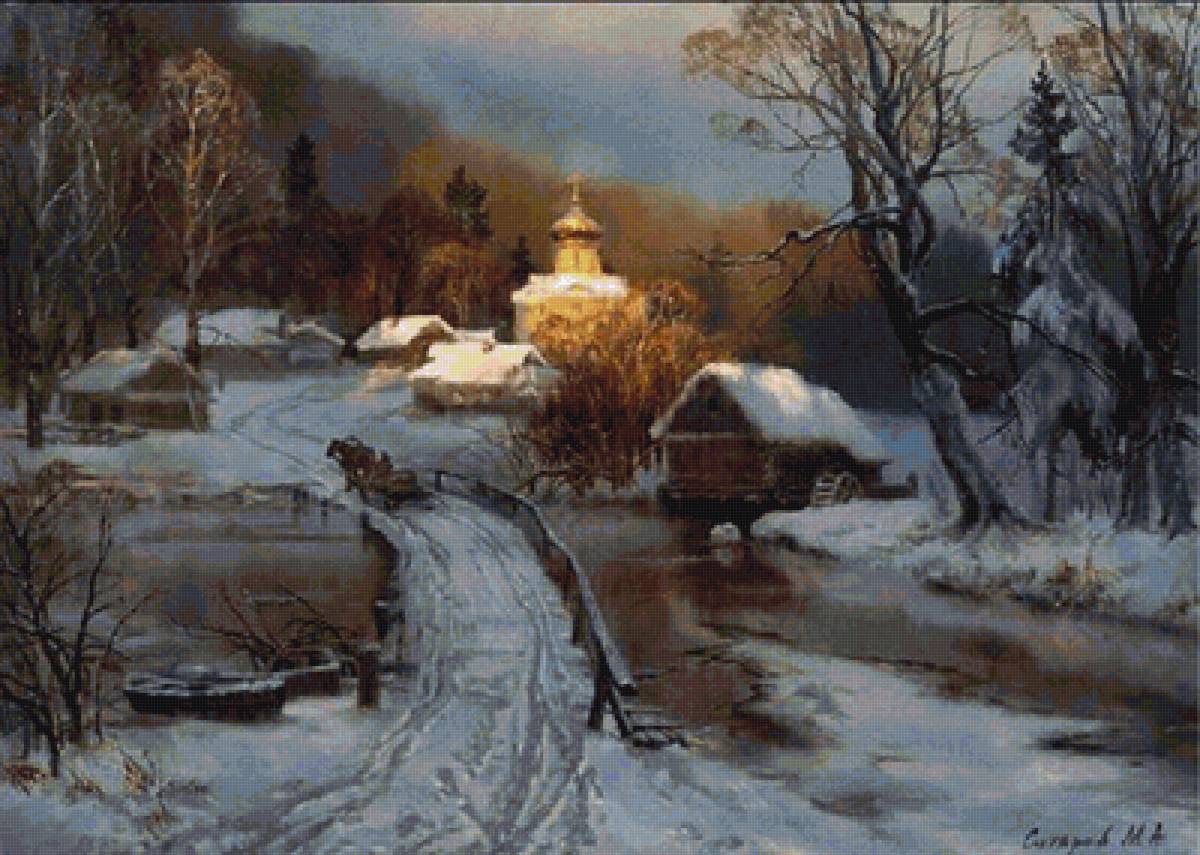 Зима - 19 век, старая москва, картина, городской пейзаж - предпросмотр