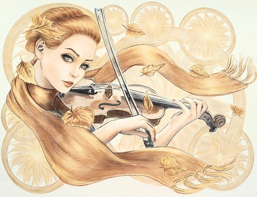 Летела музыка - леди, девушка, музыка, скрипка, осень - оригинал
