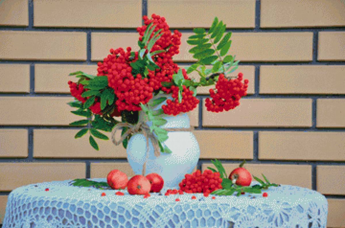 букет рябины - стол, пнк, ваза, натюрморт, рябина, букет - предпросмотр