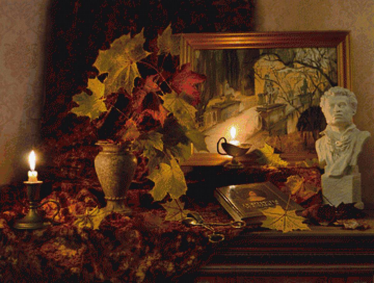 пушкин - томик пушкина, ваза, натюрмор, свеча, пнк, картина, бюст пушкина - предпросмотр