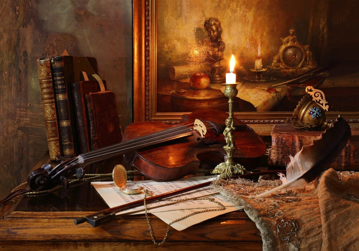 старина - часы, картина, свеча, книги, бюст, пнк, скрипка, посуда - оригинал