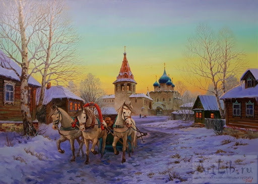 Русская тройка худ.Г.Астапова - тройка, лошади, зима - оригинал