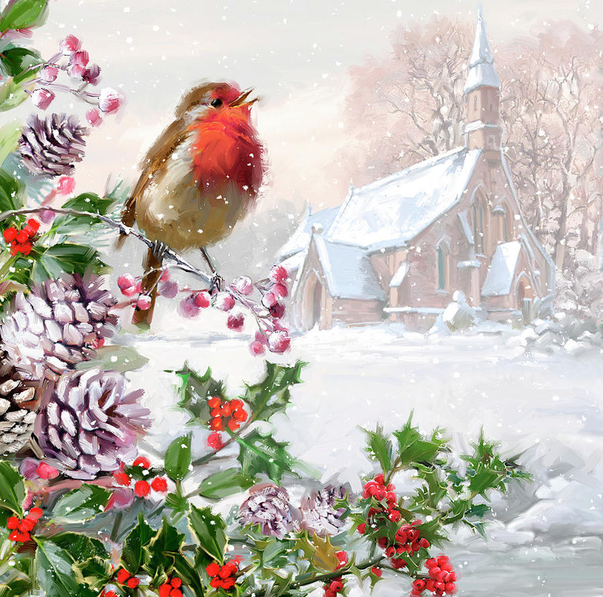 Птица 02 - птица, зима, рябина, церковь - оригинал