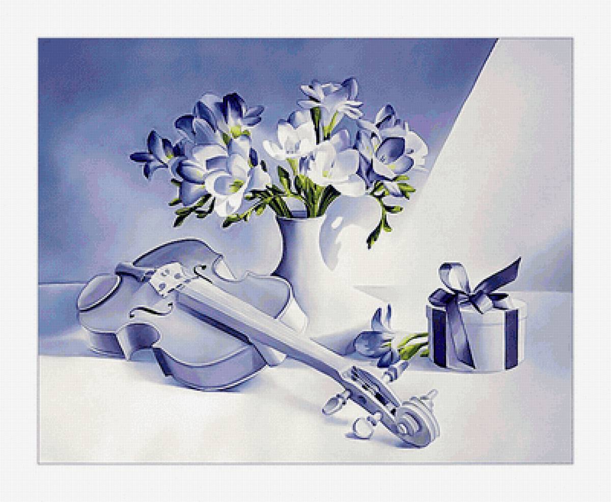 Вдохновение. - букет, цветы, скрипка, музыка, живопись - предпросмотр