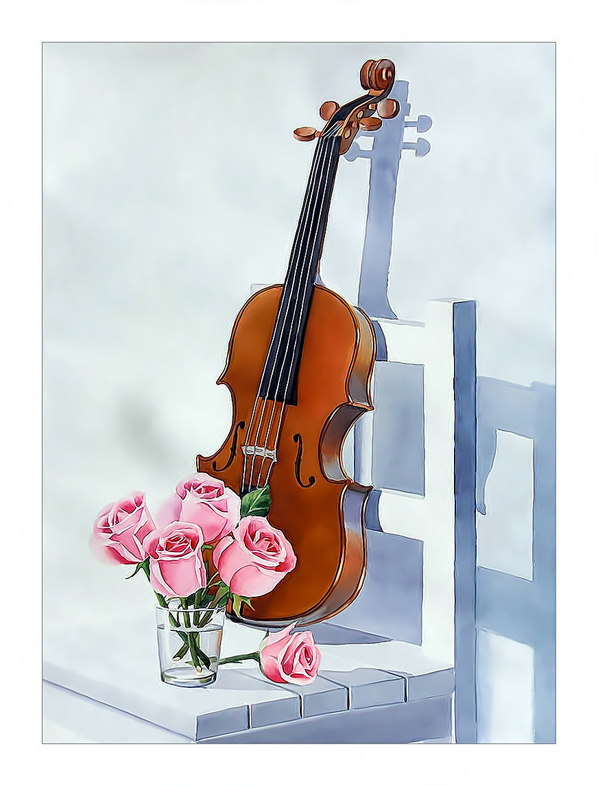 Музыкальный натюрморт. - музыка, живопись, розы, скрипка - оригинал