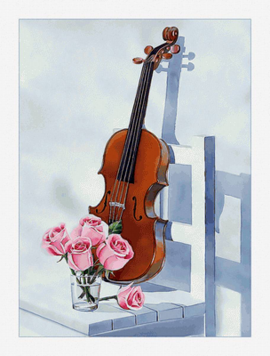 Музыкальный натюрморт. - розы, музыка, живопись, скрипка - предпросмотр