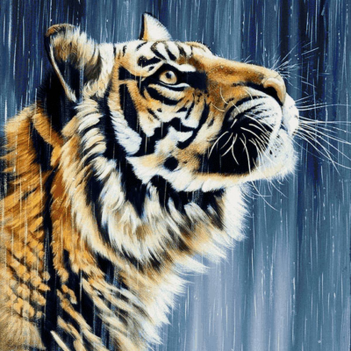 Тигр под дождем - предпросмотр