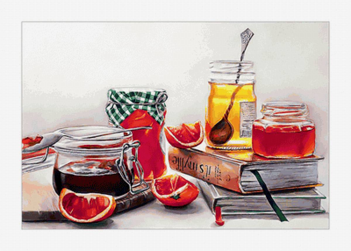 Натюрморт с вареньем. - живопись, варенье, грейпфрут, книги, натюрморт - предпросмотр