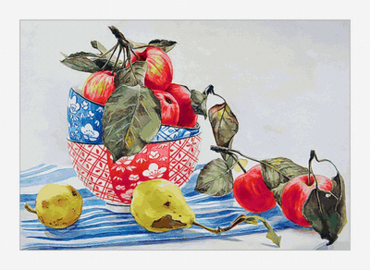 Натюрморт с яблоками и грушами. - живопись, яблоки, фрукты, натюрморт, груши - предпросмотр