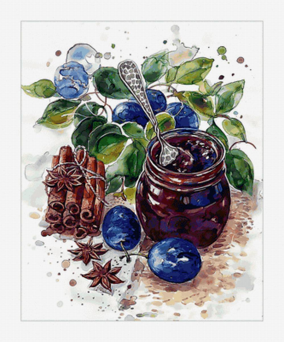 Натюрморт со сливами и корицей. - натюрморт, варенье, сливы, корица - предпросмотр