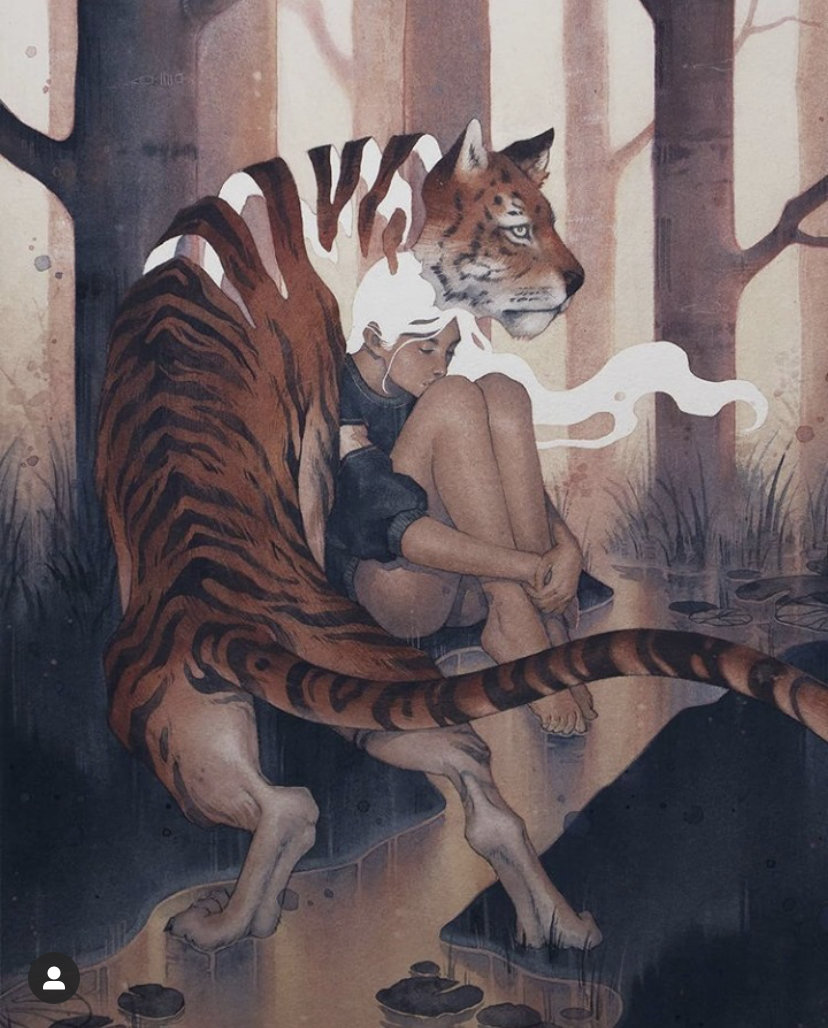 Девушка с тигром - тигр, девушка - оригинал