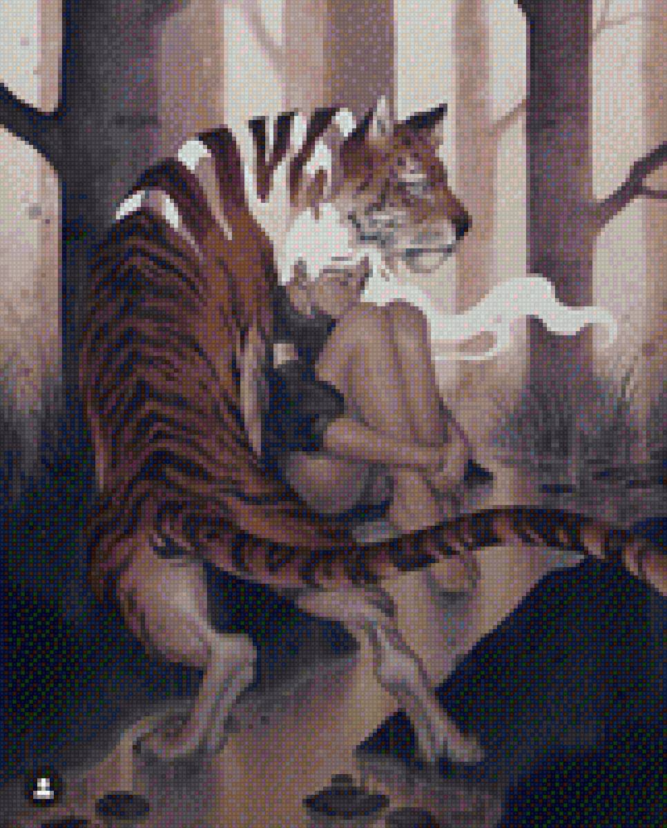 Девушка с тигром - девушка, тигр - предпросмотр