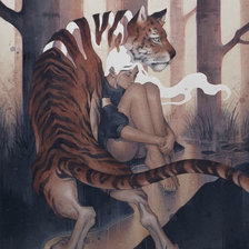Оригинал схемы вышивки «Девушка с тигром» (№2253362)