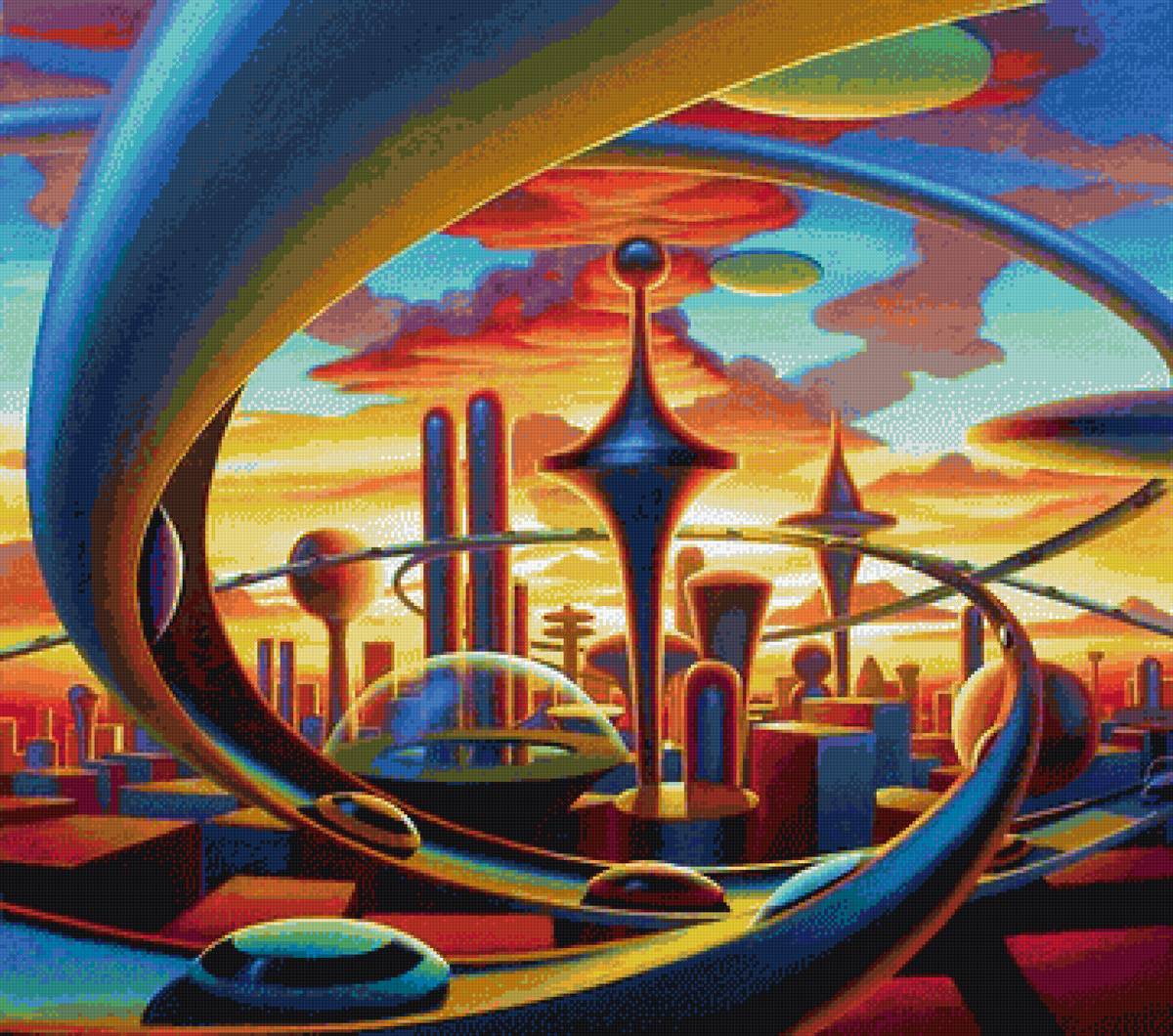 футуристический город - город, цвет, пнк, фентези - предпросмотр