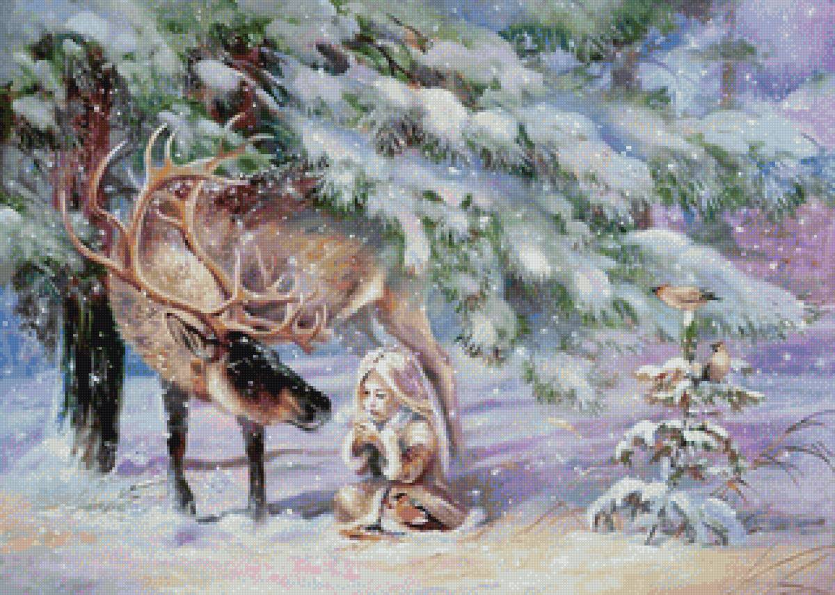 на севере диком... - девочка, пнк, жалость, север, олень, зима, птицы, снег, , доброта - предпросмотр