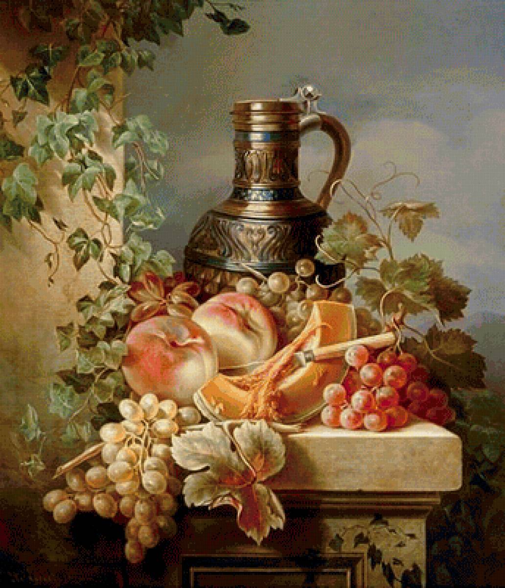 Натюрморт с фруктами - фрукты, цветы, натюрморт, живопись - предпросмотр